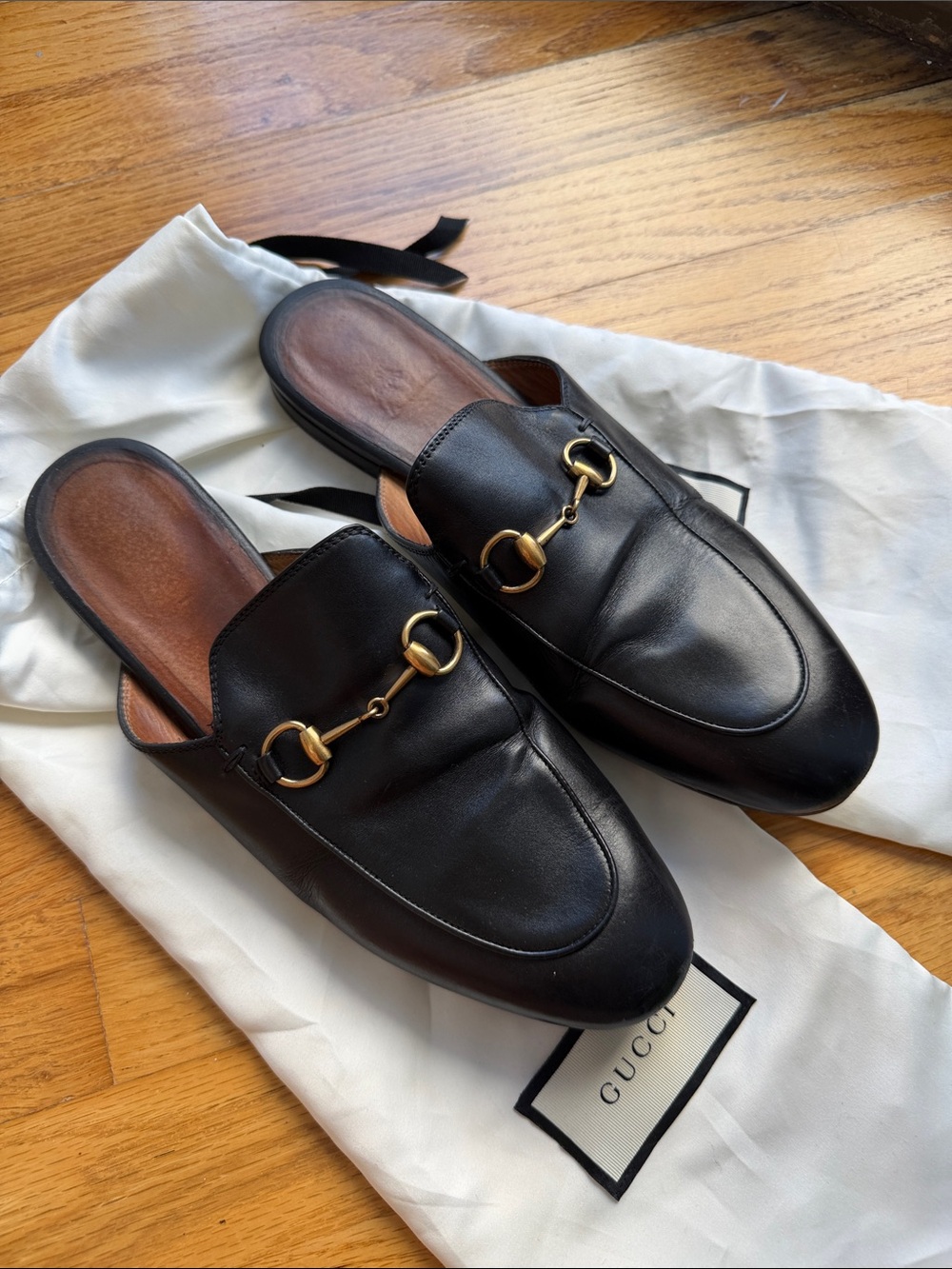 Gucci Black Leather Horsebit Backless Loafers